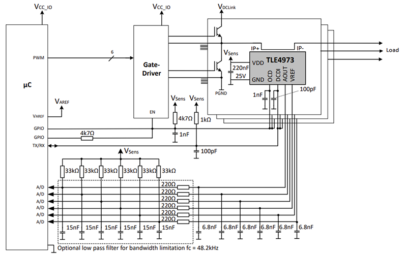 应用电路图 - Infineon Technologies TLE4973 XENSIV™无芯电流传感器